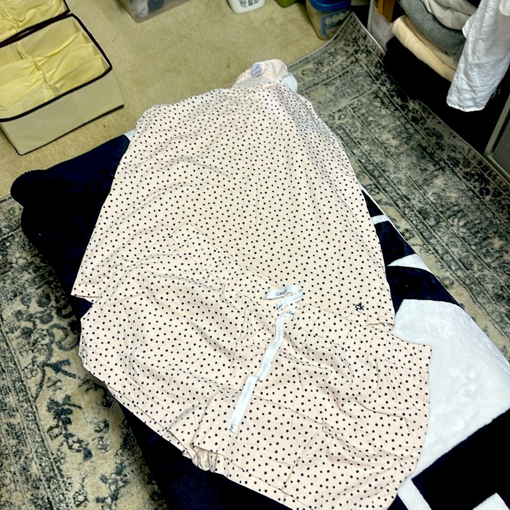 Calvin Klein XL Pink with black polka dots shorts and race back tank pajamas.